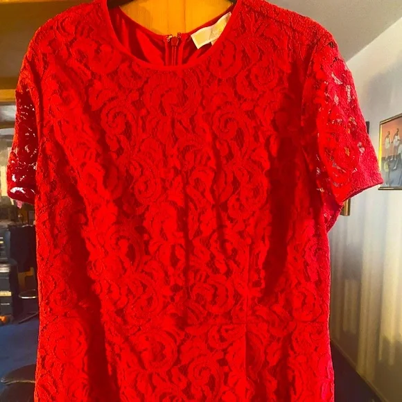 Michael Kors Womens Lace Lined Party Dress, Size: 14, Red Blaze